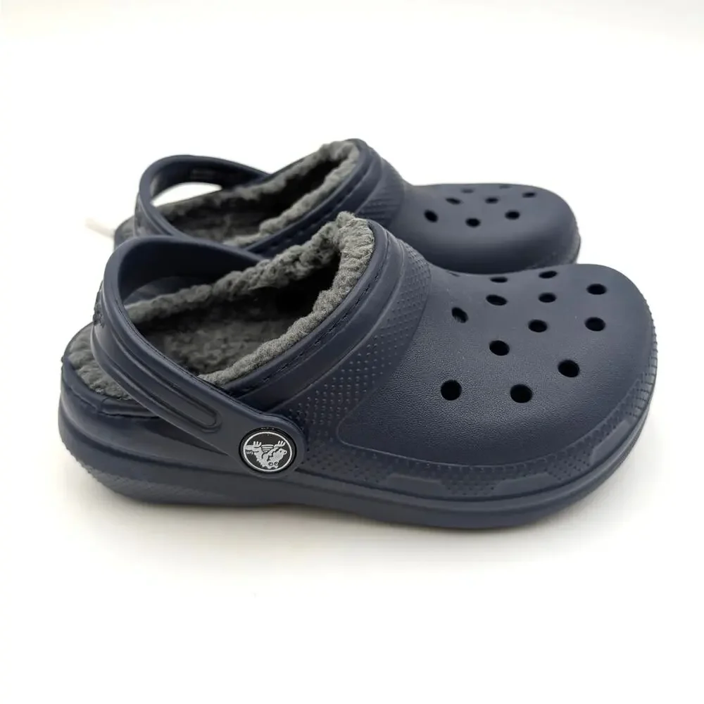 Crocs Classic Lined Clog Shoes Closed Toe Kids' Navy/Charcoal Size US11